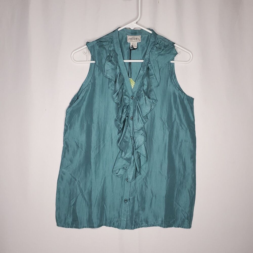 Croquet Club Sleeveless Silk Ruffle Top Women Small Mermaid Coastal Cowgirl